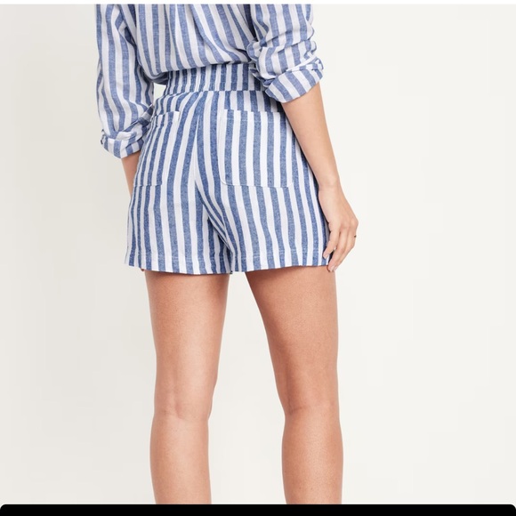 NWT OLD NAVY  High-Waisted Striped Linen-Blend Shorts3.5-inch ins: Blue Stripe - Picture 3 of 7
